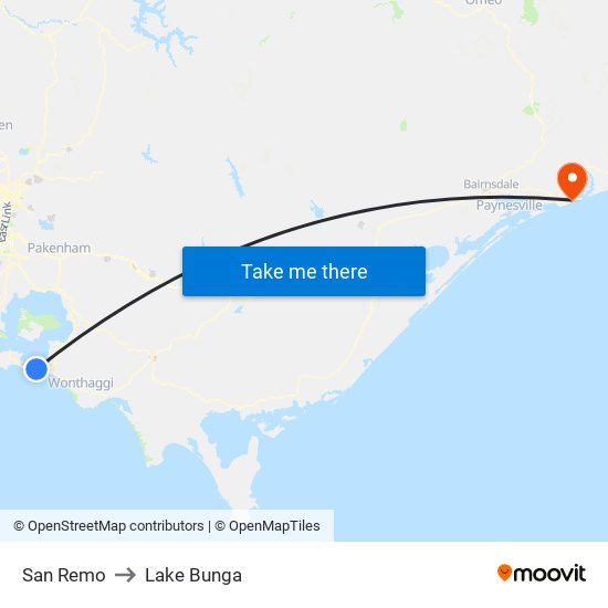 San Remo to Lake Bunga map