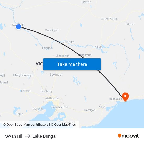 Swan Hill to Lake Bunga map