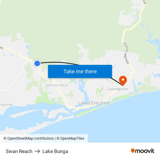 Swan Reach to Lake Bunga map