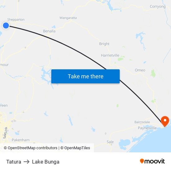 Tatura to Lake Bunga map