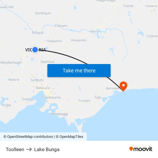 Toolleen to Lake Bunga map