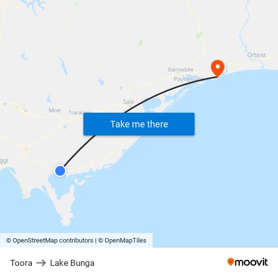Toora to Lake Bunga map