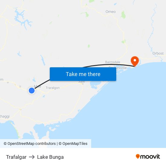 Trafalgar to Lake Bunga map