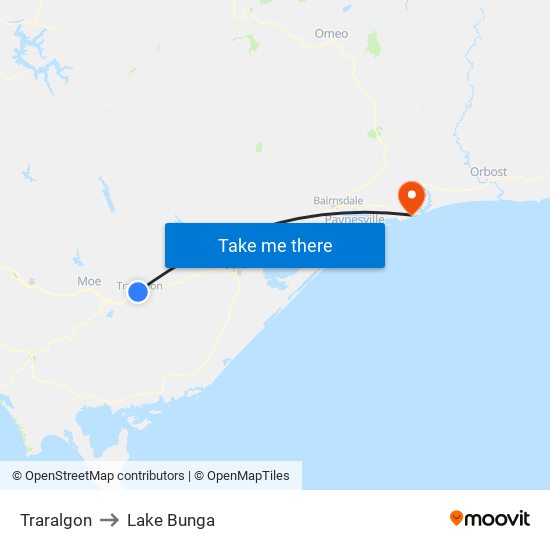 Traralgon to Lake Bunga map