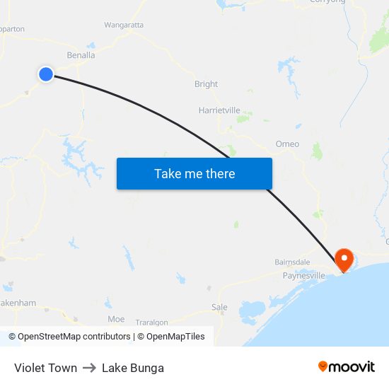 Violet Town to Lake Bunga map