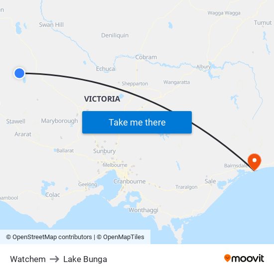 Watchem to Lake Bunga map