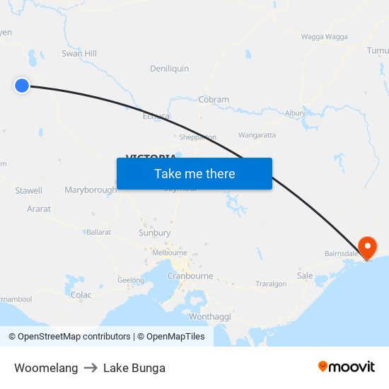 Woomelang to Lake Bunga map