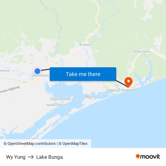 Wy Yung to Lake Bunga map