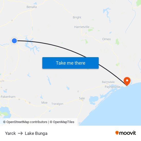 Yarck to Lake Bunga map