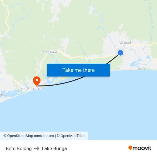 Bete Bolong to Lake Bunga map