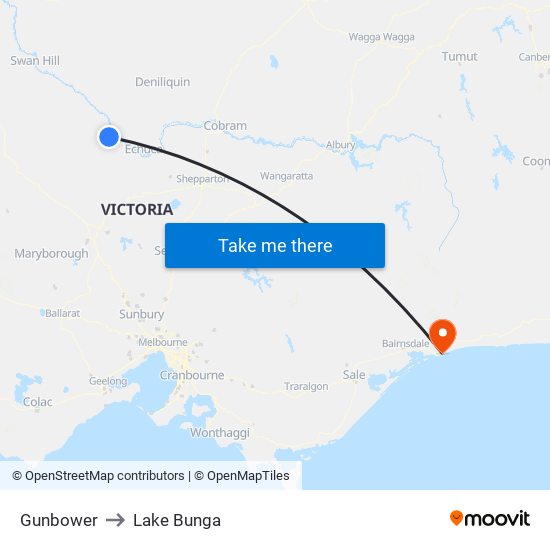 Gunbower to Lake Bunga map