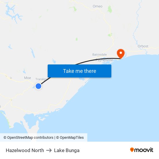 Hazelwood North to Lake Bunga map