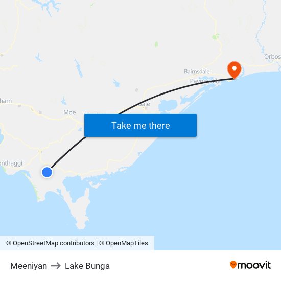 Meeniyan to Lake Bunga map