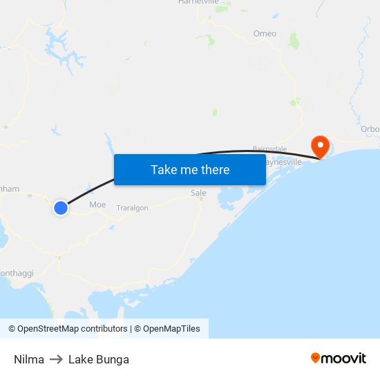 Nilma to Lake Bunga map