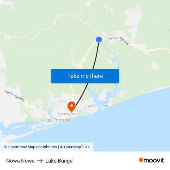 Nowa Nowa to Lake Bunga map