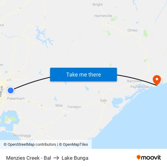 Menzies Creek - Bal to Lake Bunga map