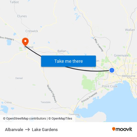 Albanvale to Lake Gardens map