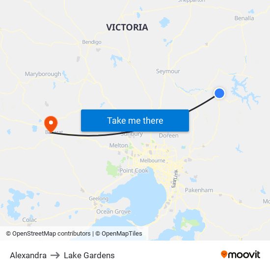 Alexandra to Lake Gardens map