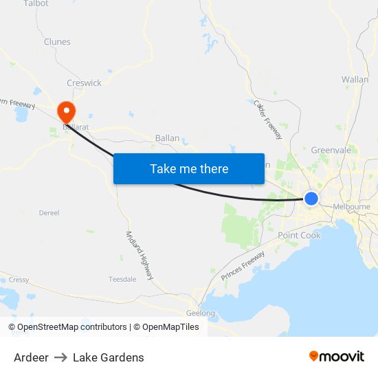 Ardeer to Lake Gardens map