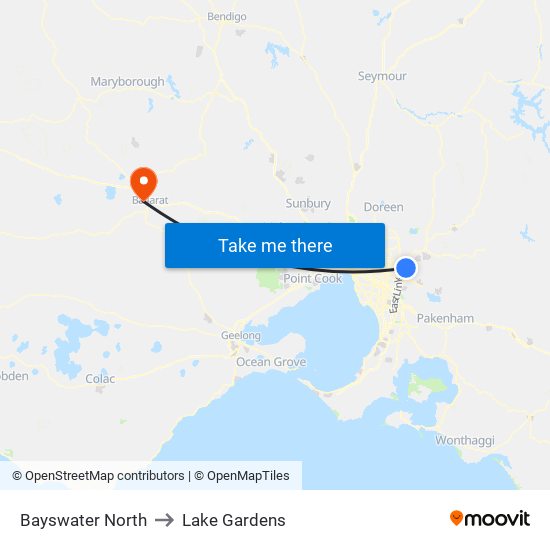 Bayswater North to Lake Gardens map