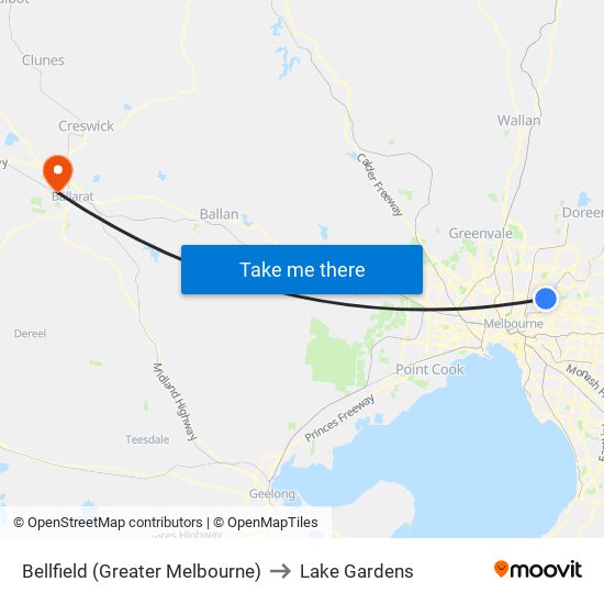 Bellfield (Greater Melbourne) to Lake Gardens map