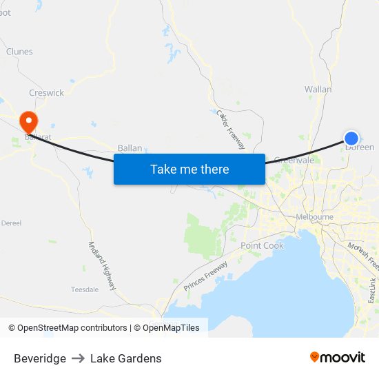 Beveridge to Lake Gardens map