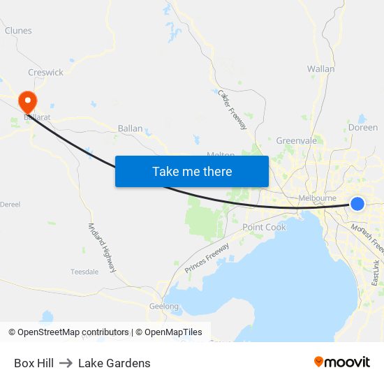 Box Hill to Lake Gardens map