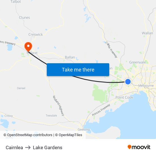 Cairnlea to Lake Gardens map