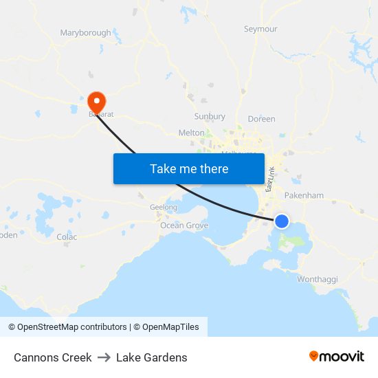 Cannons Creek to Lake Gardens map