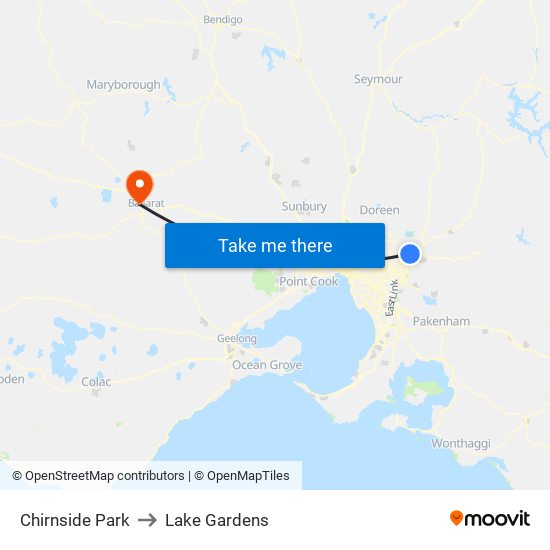 Chirnside Park to Lake Gardens map