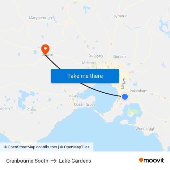 Cranbourne South to Lake Gardens map