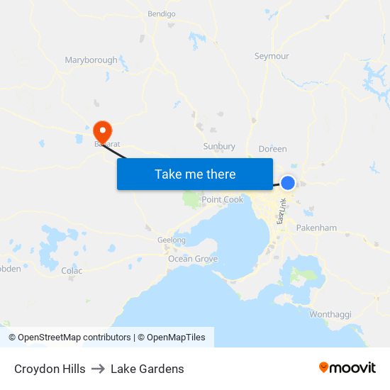 Croydon Hills to Lake Gardens map