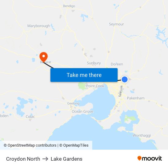 Croydon North to Lake Gardens map