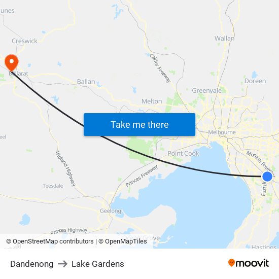 Dandenong to Lake Gardens map