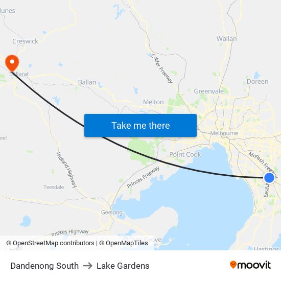 Dandenong South to Lake Gardens map