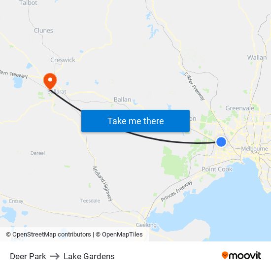 Deer Park to Lake Gardens map
