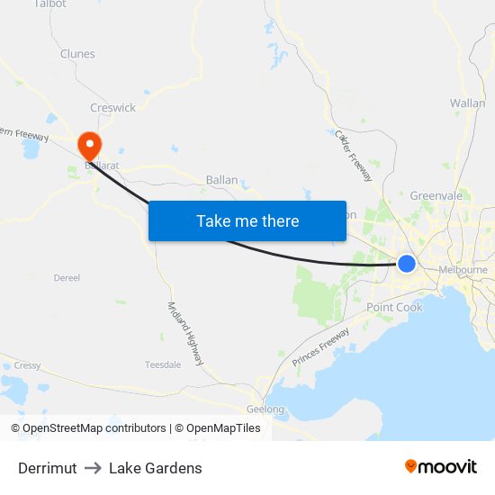 Derrimut to Lake Gardens map