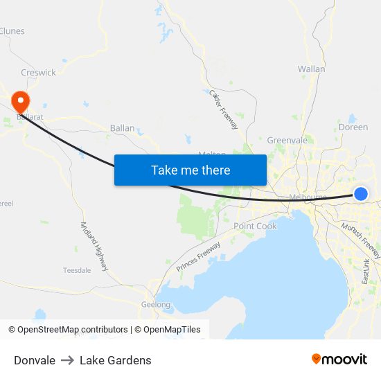 Donvale to Lake Gardens map