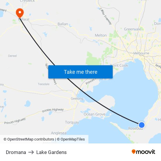 Dromana to Lake Gardens map