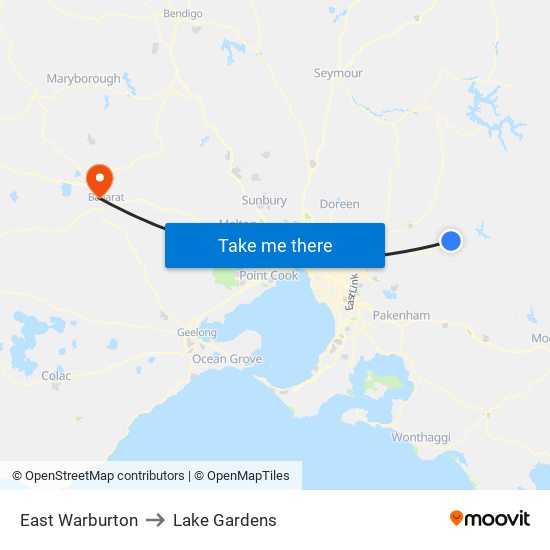 East Warburton to Lake Gardens map