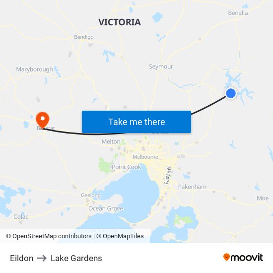 Eildon to Lake Gardens map