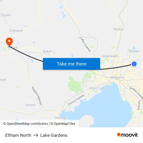 Eltham North to Lake Gardens map