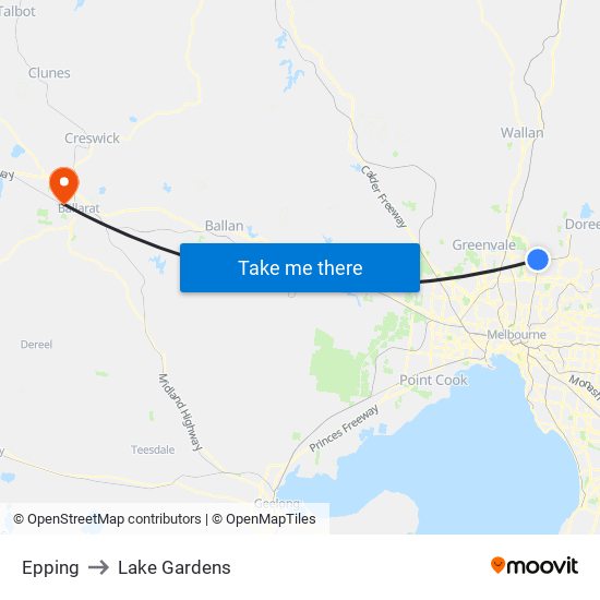 Epping to Lake Gardens map