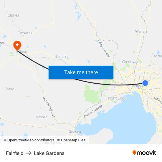 Fairfield to Lake Gardens map