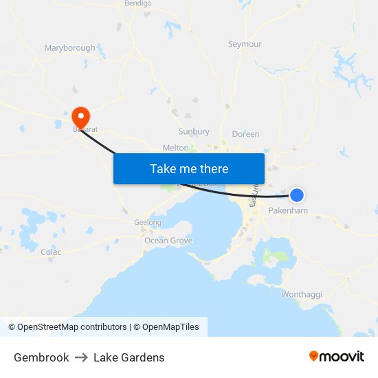 Gembrook to Lake Gardens map