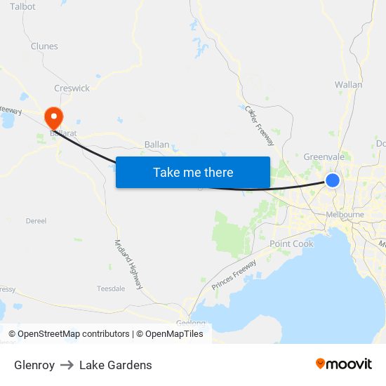 Glenroy to Lake Gardens map