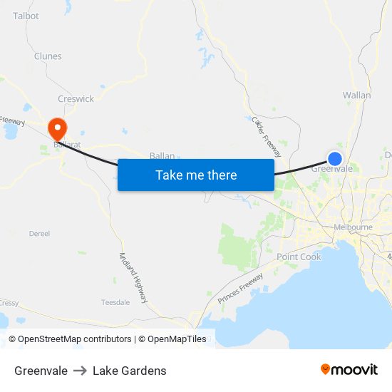 Greenvale to Lake Gardens map