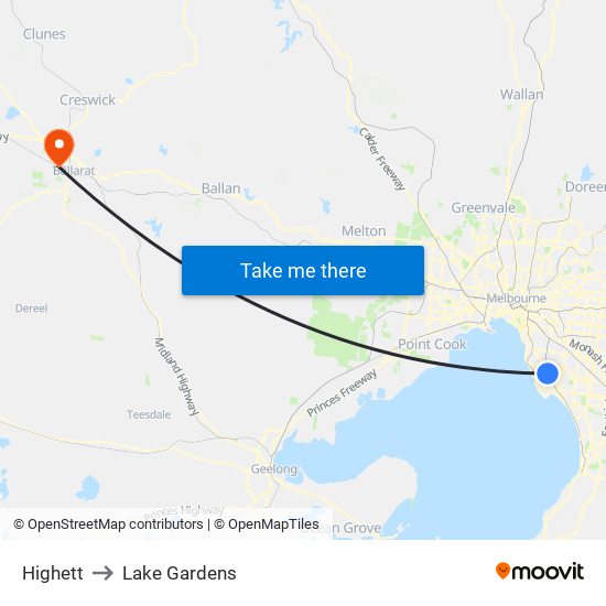 Highett to Lake Gardens map