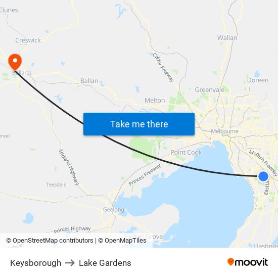 Keysborough to Lake Gardens map