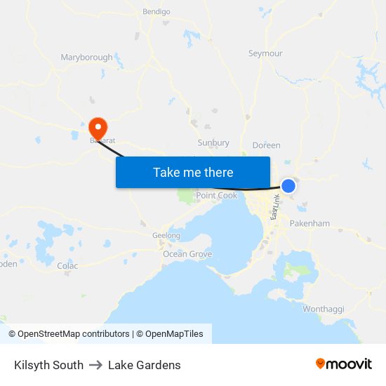 Kilsyth South to Lake Gardens map